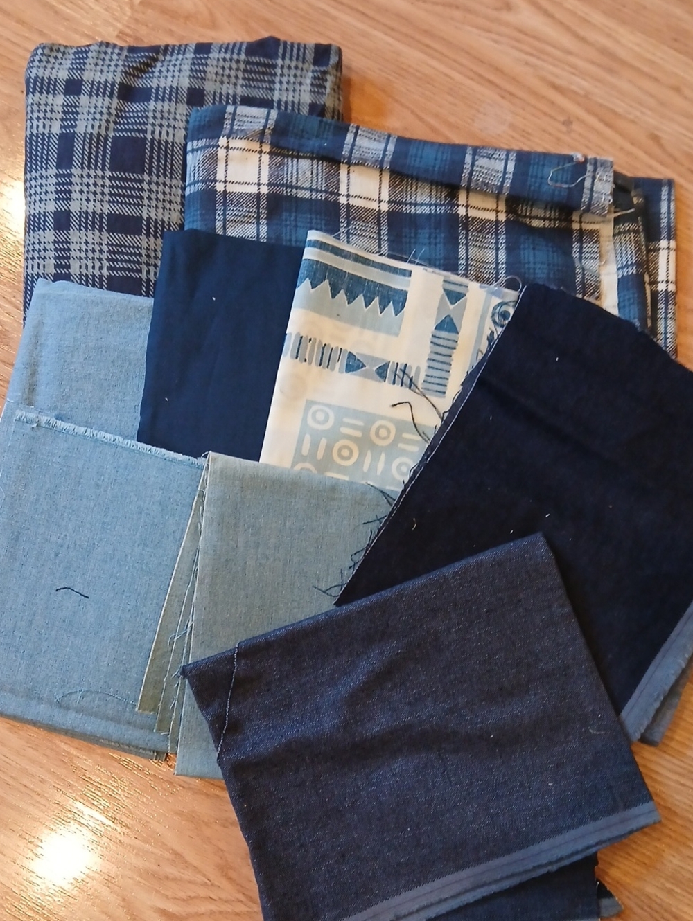 Lot Of Blues Plaids and Denim Fabric
